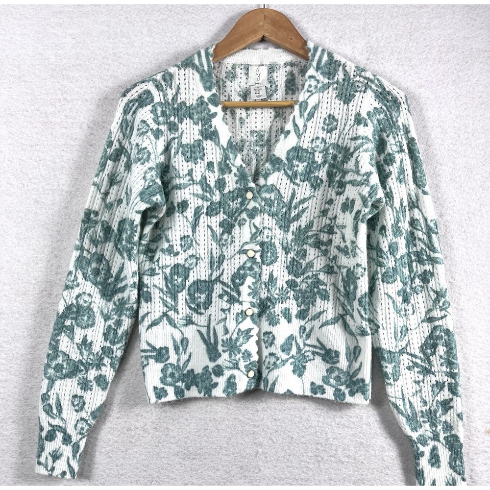 Joie XS Green Floral Knit Cardigan Sweater Button Front Long Sleeve NWOT SOFT